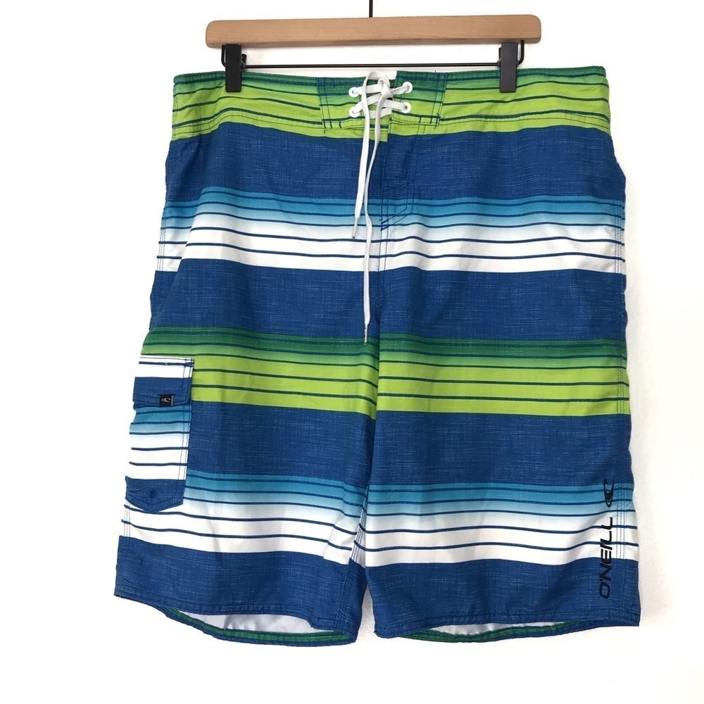 O'NEILL Surf Striped Board Swim Trunks Shorts 36